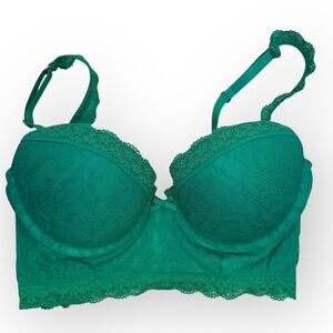 Gilly Hicks Push 'Em Up Bustier Bra Lace Trim Green Lingerie Size‎ 36C